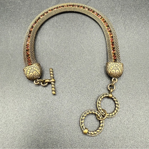 Vintage Romanesque Mesh Chain Bracelet with Sparkly Amber Rhinestones - Picture 15 of 16